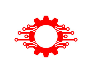 Red gear with technology circuit