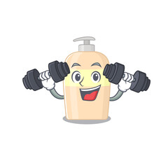 Sticker - Toner mascot design feels happy lift up barbells during exercise