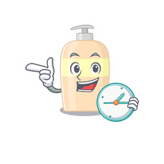 Wall Mural - mascot design style of toner standing with holding a clock