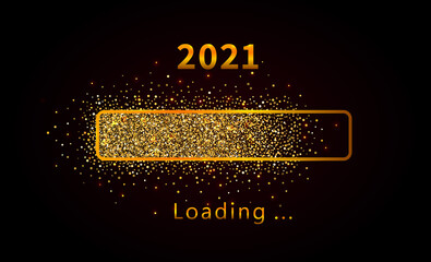 Wall Mural - happy new year 2021 golden loading bar. glittering progress bar on black background - new year count