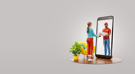 Food delivery service. Pizza delivery concept.