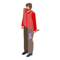 Poster - Lumberjack with axe icon. Isometric of lumberjack with axe vector icon for web design isolated on white background