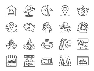 local tourism line icon set. included icons as domestic flight, trip, local traveller, hotel, hostel