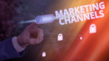 Poster - Handwriting text Marketing Channels. Conceptual photo the necessary to transfer the ownership of goods