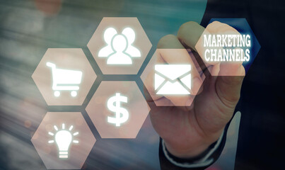 Poster - Handwriting text Marketing Channels. Conceptual photo the necessary to transfer the ownership of goods