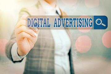 Fototapete - Writing note showing Digital Advertising. Business concept for when business leverage Internet technologies to promote Web search digital information futuristic technology network connection