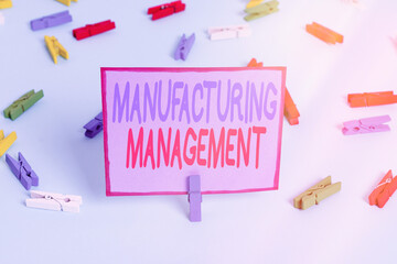 Poster - writing note showing manufacturing management. business concept for methods used to define how produ