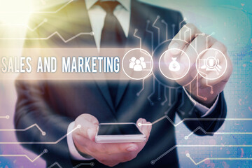 Poster - Handwriting text Sales And Marketing. Conceptual photo Business Advertising, Promotion, and Commercial Strategy