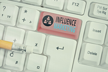 Poster - word writing text influence marketing. business photo showcasing form of social media commerce invol