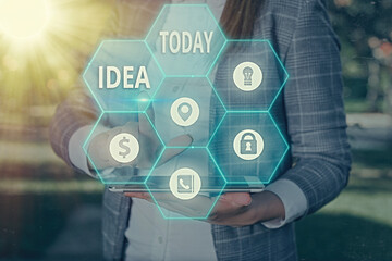Poster - Text sign showing Idea. Business photo showcasing impression that tries to portray the overarching scope or outline