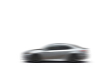 Silver Car In Motion Blur In Isolation On White Background Or Clipart