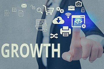 Poster - Conceptual hand writing showing Growth. Concept meaning progressive acquisition of various skills abilities and feelings