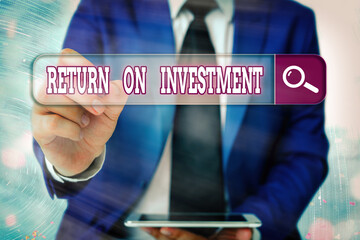 Poster - Writing note showing Return On Investment. Business concept for reviewing a financial report or investment risk analysis