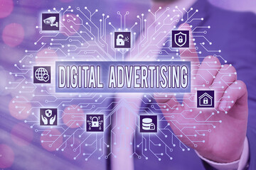 Fototapete - Text sign showing Digital Advertising. Business photo showcasing when business leverage Internet technologies to promote System administrator control, gear configuration settings tools concept