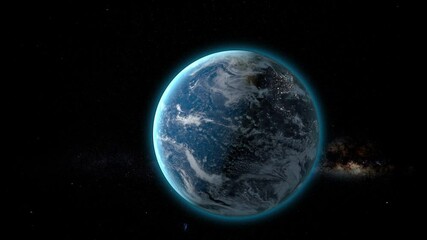 Wall Mural - planet earth as seen from space. with stars background. realistic 3d animation