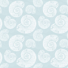 Seashells Nautilus Seamless Pattern Vintage Vector Summer Background Illustration