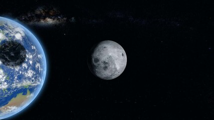 Wall Mural - 3d simulation of the moon rotating around earth. space view