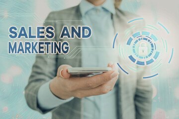 Fototapete - Text sign showing Sales And Marketing. Business photo showcasing Business Advertising, Promotion, and Commercial Strategy