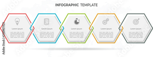 Fotografía Modern hexagon timeline infographic template 5 options.