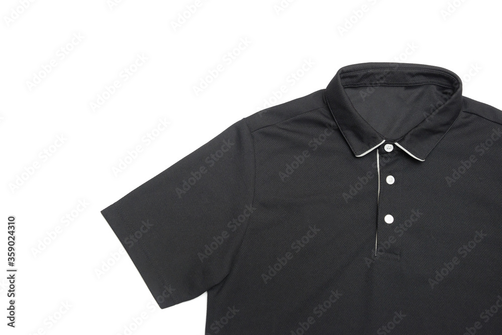 Blank black polo shirt with three white buttons. Polo shirt isolated on ...