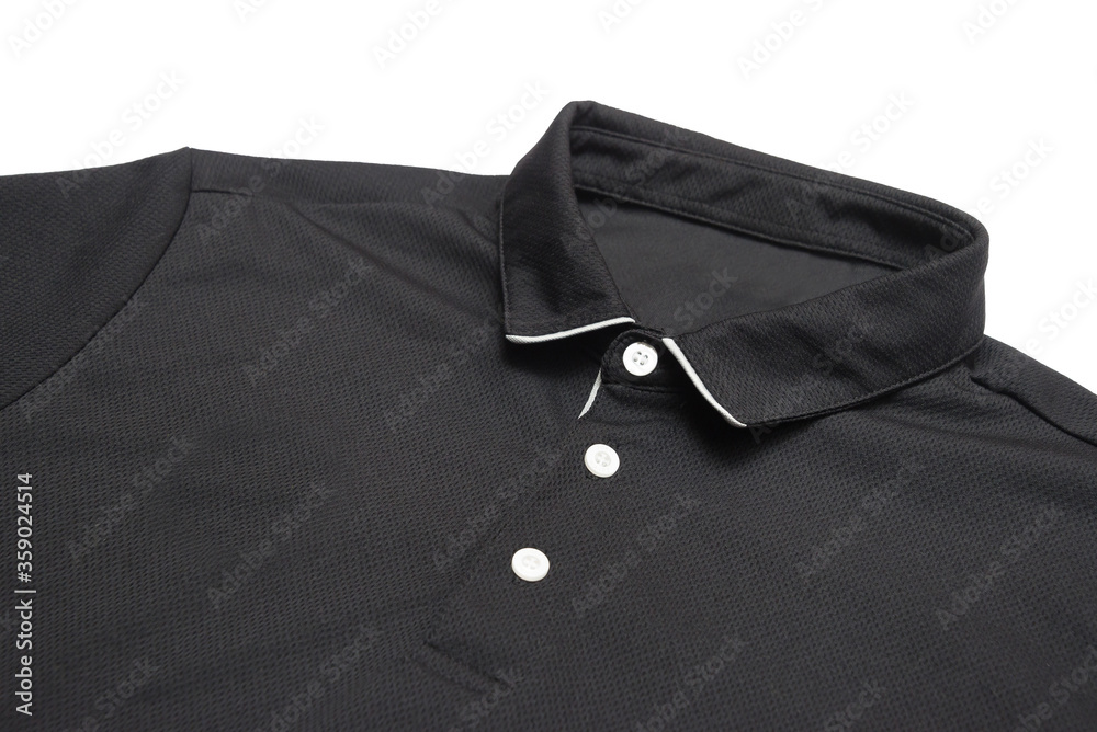 Blank black polo shirt with three white buttons. Polo shirt isolated on ...
