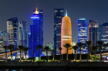 Wall Mural - Doha city skyline and skyscraper the beautiful of Qatar, Doha city skyline and skyscraper and other modern building of downtown, Qatar is a popular tourist destination in Middle East.