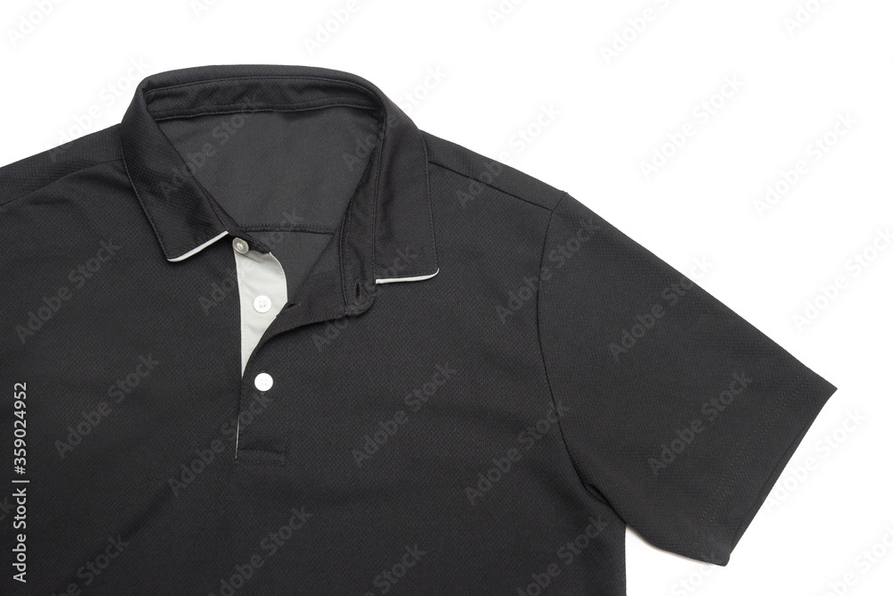 Blank black polo shirt with three white buttons. Polo shirt isolated on ...