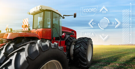 Sticker - Autonomous remote controlled agricultural tractor on the field. Digital transformation in agriculture