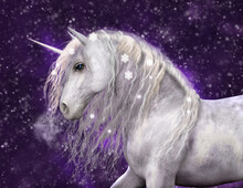 Snow Unicorn With Purple Background