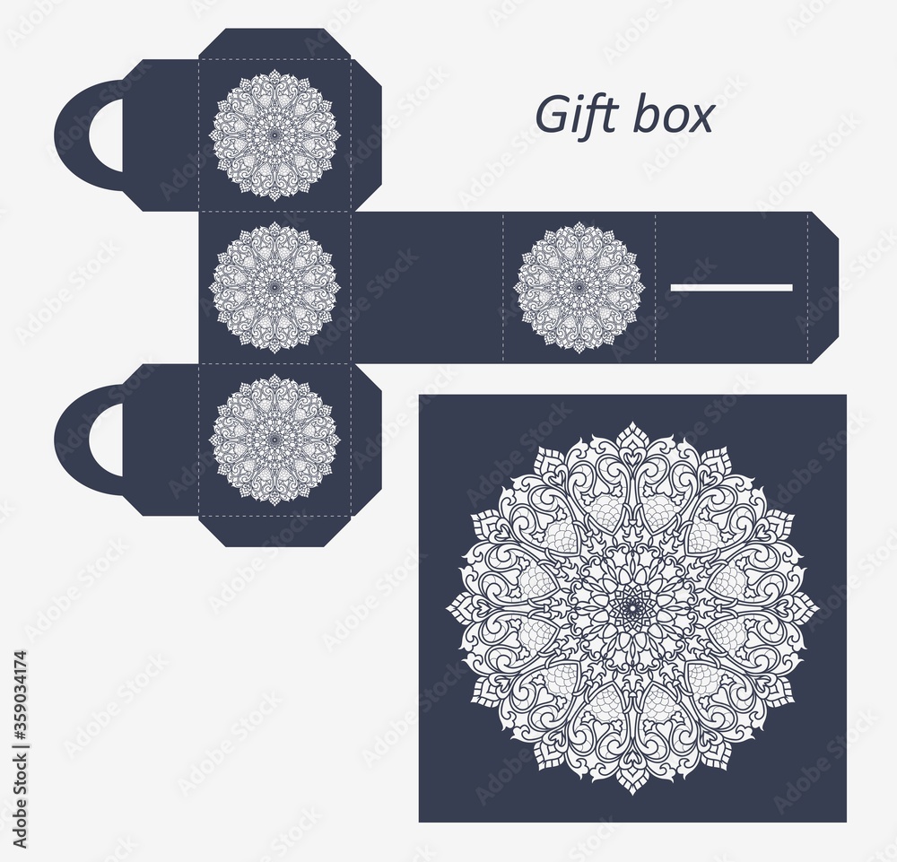 Openwork gift paper box with a handle.Greeting packaging with lace ...