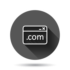 Wall Mural - website domain icon in flat style. com internet address vector illustration on black round backgroun