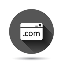 Wall Mural - website domain icon in flat style. com internet address vector illustration on black round backgroun