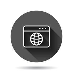Wall Mural - website domain icon in flat style. global internet address vector illustration on black round backgr