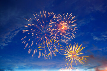 4th July fireworks. Fireworks display on dark sky background