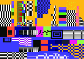 Poster - Glitched screen with random colorful pixel noise pattern. Vaporwave and webpunk style background.