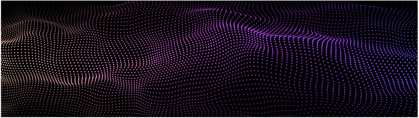 Poster - abstract gradient dynamic wave of particles. network of bright points or dots. big data. digital bac