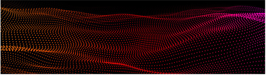 Poster - abstract gradient dynamic wave of particles. network of bright points or dots. big data. digital bac