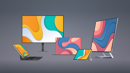 Poster - modern computer monitor tablet laptop with colored screens realistic mockup gadgets and devices conc
