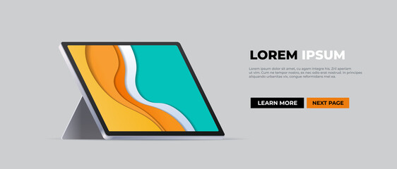 Poster - modern tablet computer with colored screen realistic mockup gadgets and devices concept copy space h