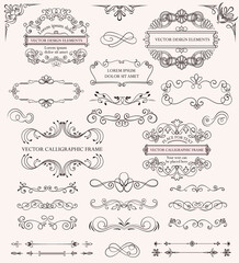 Wall Mural - Large set of different decorative calligraphic frames and patterns for use as design elements with copyspace for text, vector illustration