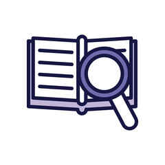 Sticker - text book with magnifying glass line style icon