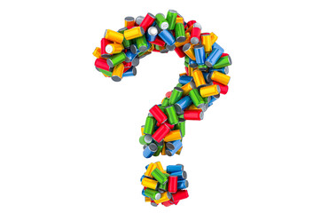 Poster - Question mark from colored metallic drink cans, 3D rendering