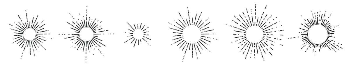 Fototapete - Set of six vintage sunburst, sun rays, sunbeams, vector design elements for your design