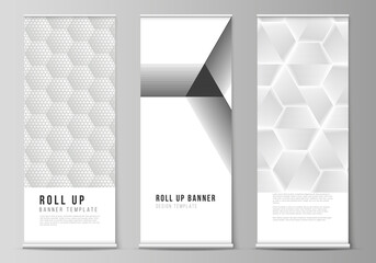 Poster - the vector illustration layout of roll up banner stands, vertical flyers, flags design business temp