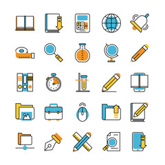 Poster - bundle of school supplies set icons