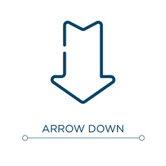 Poster - Arrow down icon. Linear vector illustration. Outline arrow down icon vector. Thin line symbol for use on web and mobile apps, logo, print media.
