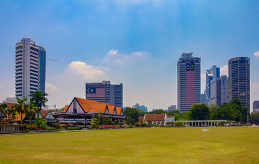 Poster - City skyline and skyscrapers on Merdeka Square, or Independence Square, Kuala Lumpur, Malaysia