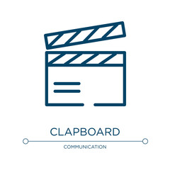 Poster - Clapboard icon. Linear vector illustration from television collection. Outline clapboard icon vector. Thin line symbol for use on web and mobile apps, logo, print media.