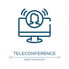 Poster - Teleconference icon. Linear vector illustration from social network collection. Outline teleconference icon vector. Thin line symbol for use on web and mobile apps, logo, print media.