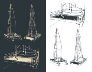 Wall Mural - Catamaran drawings illustration